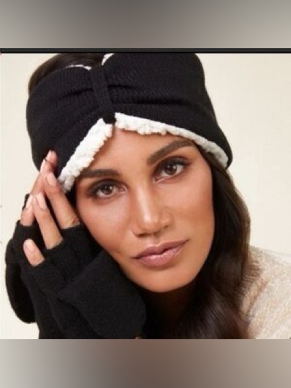 BEARPAW Black Sherpa Lined Headband & Pop-Top Glove Set – NWT